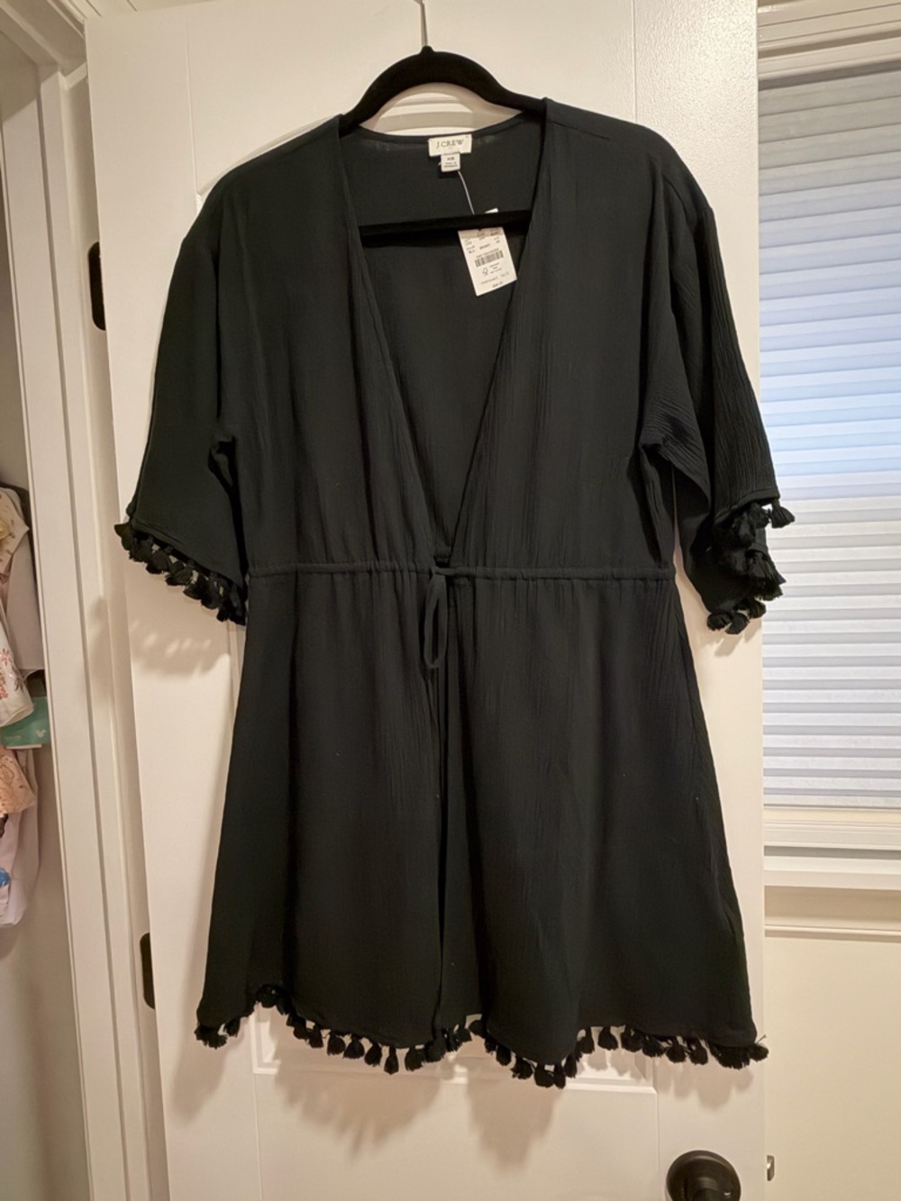 J. Crew Black Tassel-Trim Swim Coverup